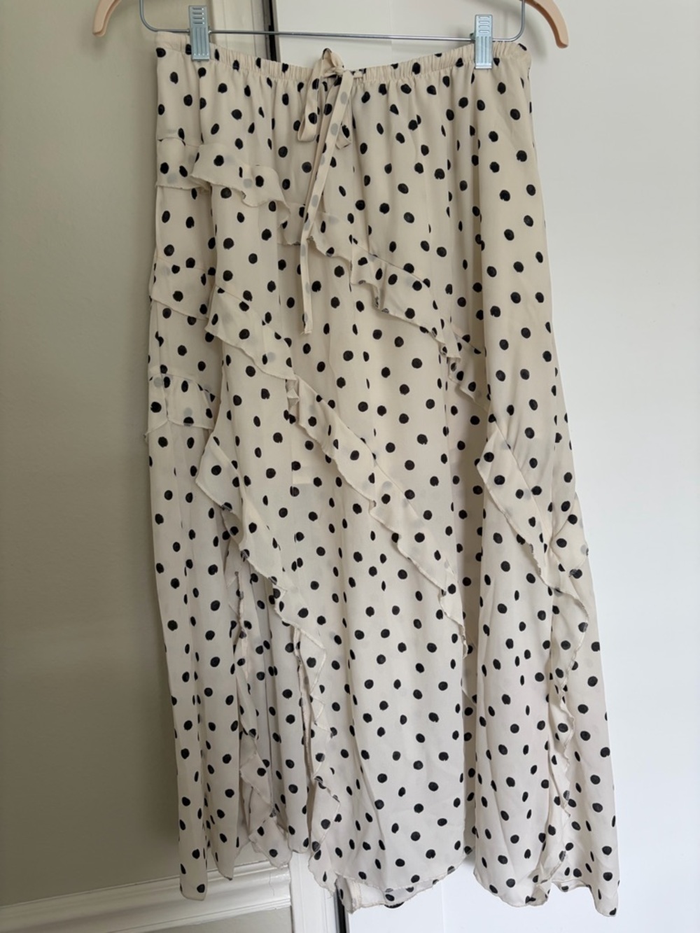 Polka Dot Ruffle Maxi Skirt in Cream and Black